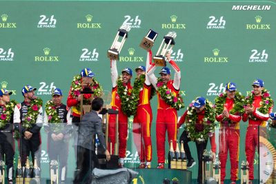 24 Horas de Le Mans 2024 Ferrari y Michelin podium 2