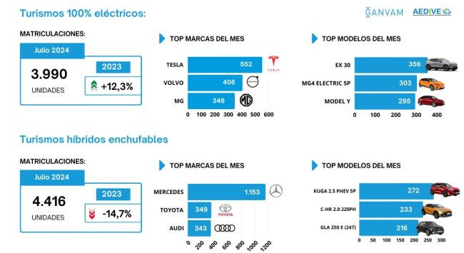 Matriculaciones turismos electrificados julio2024 marcas 2