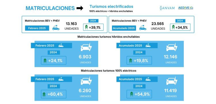 Matriculaciones turismos electrificados febrero 2025 ganvam